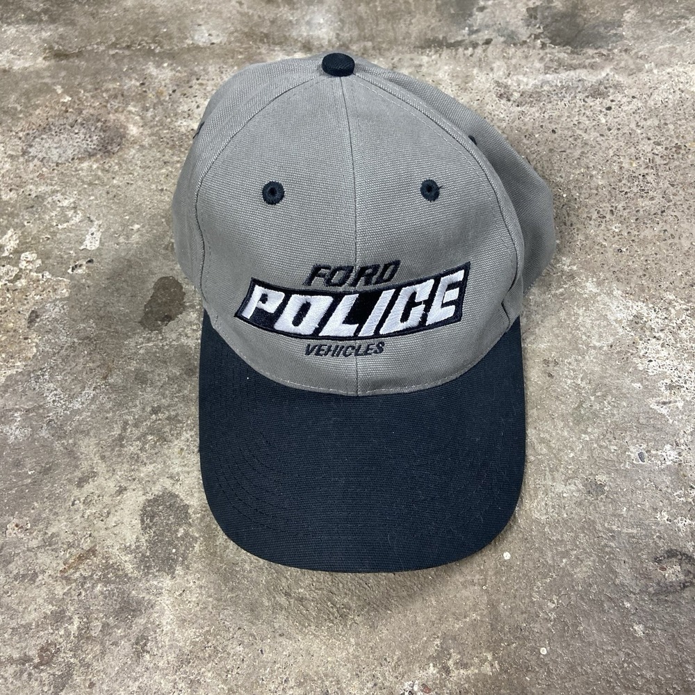 Vintage Ford Police Vehicles Cap Strap Back Adjustable Gray Embroidered Logo